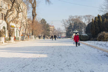 January 19, 2021 Balti or Beltsy, Moldova Snowy cold winter in the city. Illustrative editorialのeditorial素材
