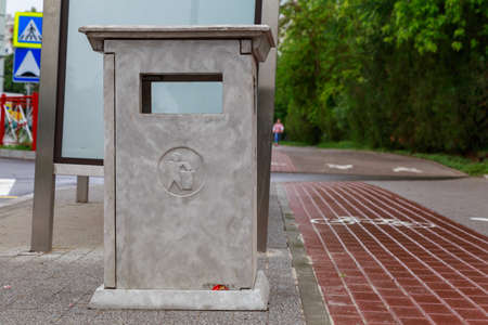 City trash cans for collecting garbage in an urban environment. Background with copy space for text or inscriptionのeditorial素材