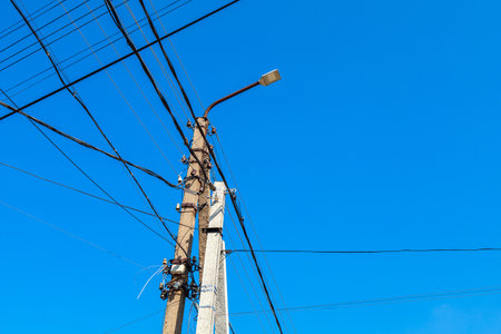pole with lantern lighting. Background with copy space for text or inscriptions.の写真素材