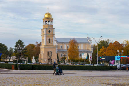 The central square of the city. Autumn view. Background with copy space for text. Illustrative editorial. October 21, 2021 Balti Moldova.のeditorial素材