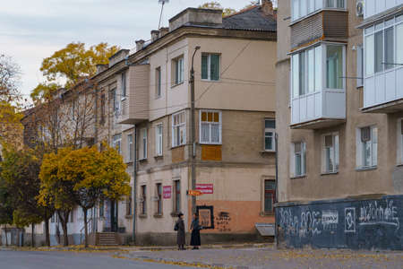 Autumn evening in a small town. Background with copy space for text. Illustrative editorial. October 21, 2021 Balti Moldova.のeditorial素材