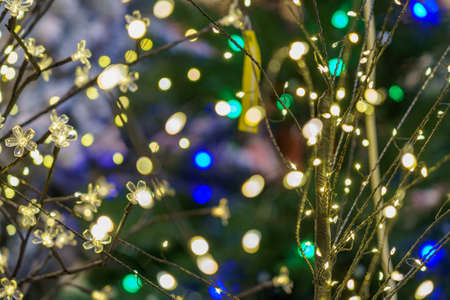 Abstract blurred background garlands with beautiful bokeh. Christmas decor for the interior on a...
