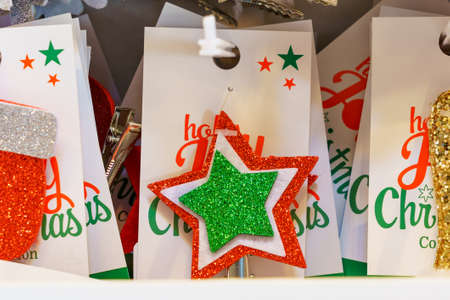Decorative Christmas shiny star. Decor for the New Year. Background with copy space for text....