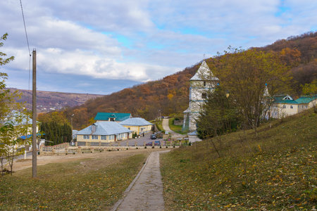 Entrance to the Holy Dormition Convent. Welcome to Moldova. Illustrative editorial. October 24 2021, Kalarashovka Moldova.のeditorial素材