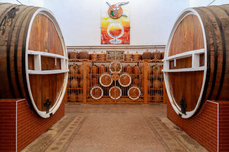 Cellar for aging elite alcohol. Illustrative editorial. October 1, 2021 Balti Moldova.