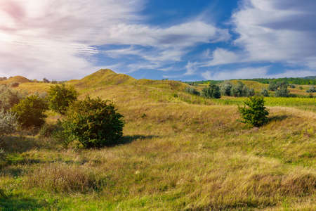 The hilly nature of Eastern Europe. Background with copy space for text or inscriptions, tonedの写真素材