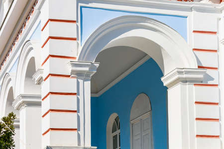 An element of classic typical Russian architecture of the 19th century. Welcome to Moldova. Historical and cultural heritage. Background with copy space for text or letteringの写真素材