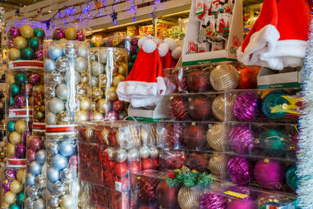 Balls for the Christmas tree. Decor for the New Year. Background with copy space for text. Illustrative editorial. December 18, 2021 Balti Moldova.のeditorial素材