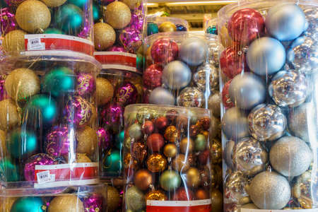 Balls for the Christmas tree. Decor for the New Year. Background with copy space for text. Illustrative editorial. December 18, 2021 Balti Moldova.の写真素材