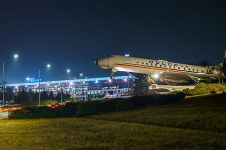 November 27, 2021 Chisinau Moldova. Illustrative editorial. Passenger airport. Welcome to Moldova. Background with copy space for textのeditorial素材