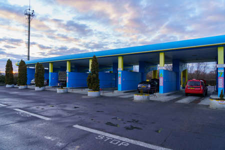 December 1, 2021 Balti, Moldova. Illustrative editorial. Specialized gas station for methane....