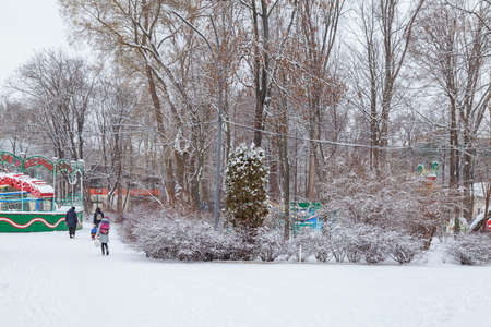 February 1, 2021, Balti or Beltsy Moldova. Winter city park. Illustrative editorialのeditorial素材