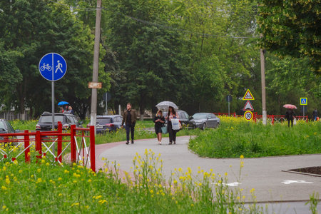 City street. Illustrative editorial. June 14, 2021 Balti Moldova. Background with copy spaceのeditorial素材