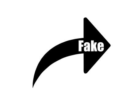 The word Fake on a black arrow is a repost or share sign. White isolated background. The concept of spreading lies. Blank for design.の写真素材