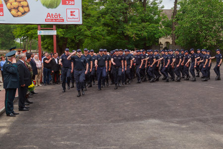 Police officers of the Republic of Moldova. June 19, 2021 Balti Moldova. Illustrative editorialのeditorial素材