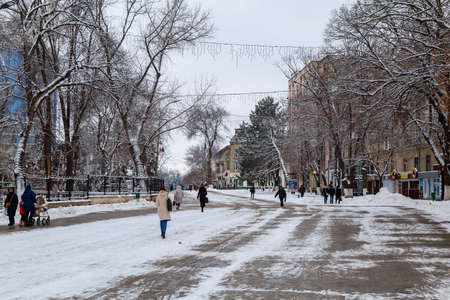 February 1, 2021 Balti or Beltsy, Moldova Snowy cold winter in the city. Illustrative editorialのeditorial素材