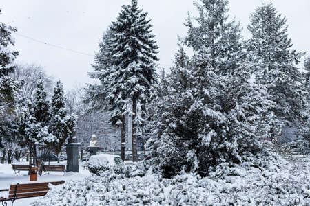 February 1, 2021 Balti or Beltsy, Moldova Snowy cold winter in the city. Illustrative editorial