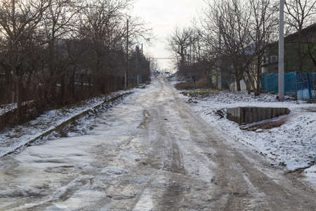 January 20, 2021 Balti or Beltsy Moldova, Bad roads in winter. Illustrative editorialのeditorial素材
