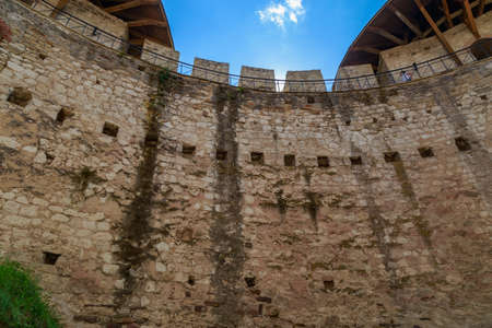 Tourists in the Stefan cel Mare fortress. The main attraction of the city and country. Illustrative editorial. June 12, 2021 Soroca Moldova. Background with copy space. Welcome to Moldovaのeditorial素材