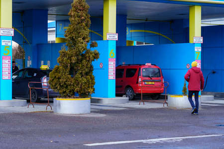 December 1, 2021 Balti, Moldova. Illustrative editorial. Specialized gas station for methane....