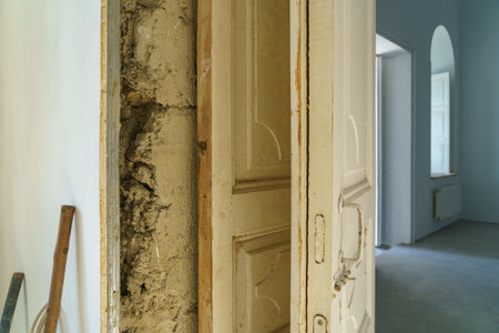 Restoration of the old premises. Building interior element. Selective focus background and copy space for text or letteringの写真素材