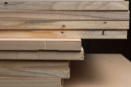 Wooden parts or panels. End view. Background or bottom layer for text