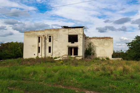 Ruined and abandoned building. Unusual details of apocalyptic architecture. Backgroundの写真素材