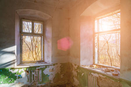 Abandoned abandoned historical and cultural heritage of old architecture. Unusual details of the apocalyptic look. The old psychiatric hospital. Backgroundの写真素材