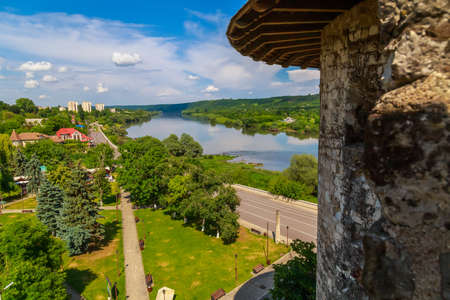 View of the Dniester River in the town of Soroca Moldova from the height of the fortress. Domestic...