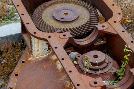 Old retro vintage rusty metal mechanism gears. Background with copy space for text.