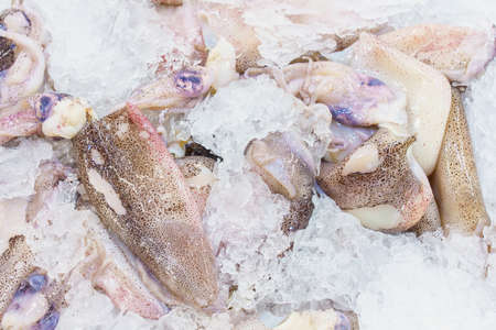 Seafood department. Natural vitamins in a retail grocery store. Selective focus with copy space for...