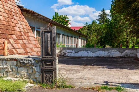 Old doors as a conceptual symbol. Background with copy space for text or inscriptions.の写真素材