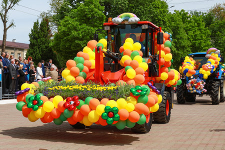 Heavy machinery of the municipal service of the city. Parade and celebration of the City Day on May...