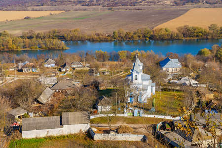 View of a village or rural type settlement. Background with copy space for text