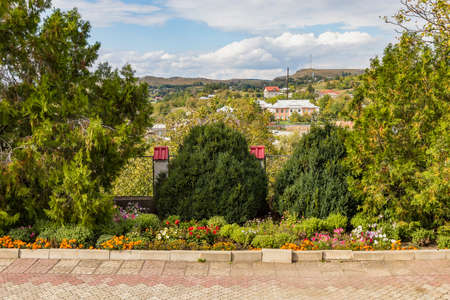 View of a village or rural type settlement. Background with copy space for text
