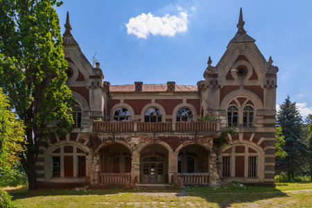 Abandoned, decaying historical heritage of the 19th century, an old ownerless estate. Background with copy space for textの写真素材