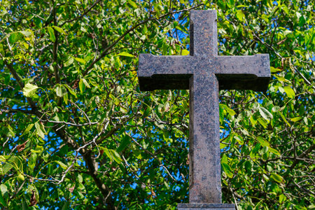 Cross as a religious symbol of Christianity. Religious sign of faith. Background with copy space for textの写真素材