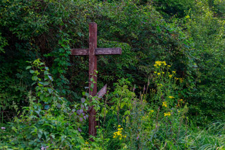 Cross as a religious symbol of Christianity. Religious sign of faith. Background with copy space for textの写真素材