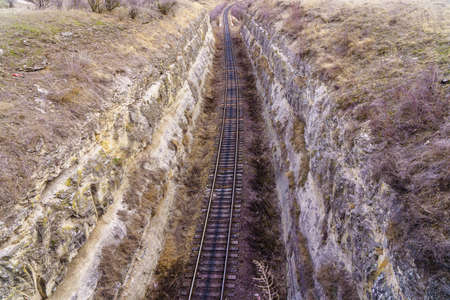 Railroad in the canyon. Background or copy space for text
