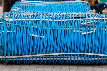 Pipes for the ice rink cooling system. Background with selective focus and copy space for textの写真素材