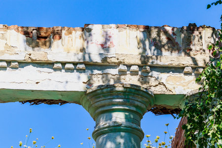 Abandoned abandoned historical and cultural heritage of old architecture. Unusual details of the apocalyptic look. Backgroundの写真素材