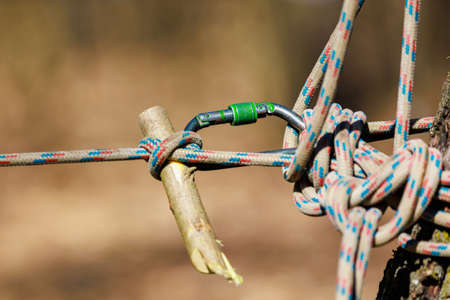 Tourist knot on a rope. Background with copy space for text