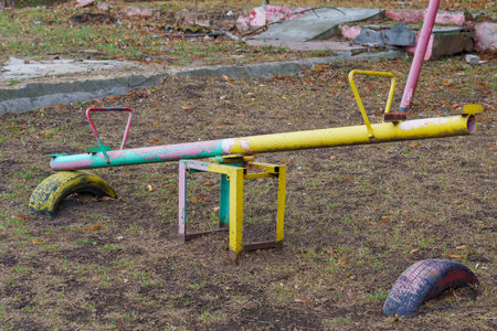 Broken playground. Background with selective focus and copy space for text
