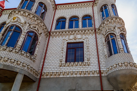 Soroca, Moldova July 4, 2021 district of the Gypsy mountain, luxurious houses of wealthy gypsies. Illustrative editorial. Background with copy spaceのeditorial素材