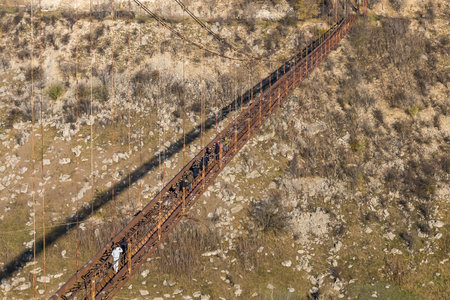December 6, 2020 Rezina, Moldova Rope jumping is an extreme type of recreation. Selective focus with blurred background.のeditorial素材