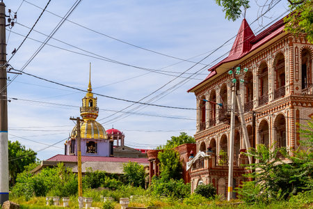 Soroca, Moldova July 4, 2021 district of the Gypsy mountain, luxurious houses of wealthy gypsies. Illustrative editorial. Background with copy spaceのeditorial素材