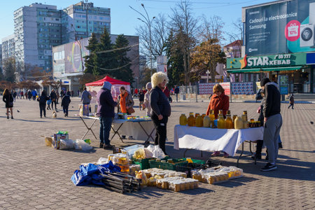 Street city fair. November 11, 2021 Balti Moldova. For editorial illustrative use. Background with copy space for textのeditorial素材