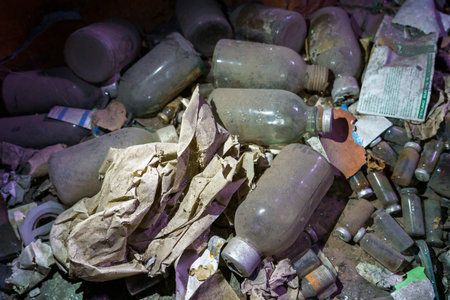 November 20, 2021 Lipcani Moldova creepy atmosphere of an abandoned basement in a hospital morgue. For editorial use. Backgroundのeditorial素材