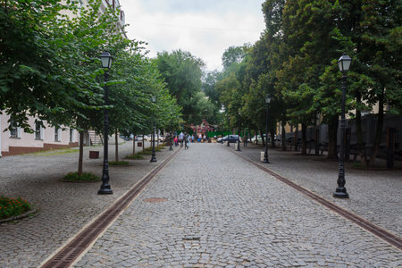 Pedestrian street in the old historical district of the city. August 26, 2021 Chisinau Moldova, for...