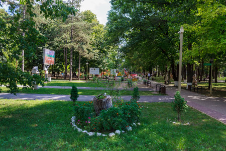 August 10, 2021, Ungheni Moldova. City central public park. For editorial use. Backgroundのeditorial素材